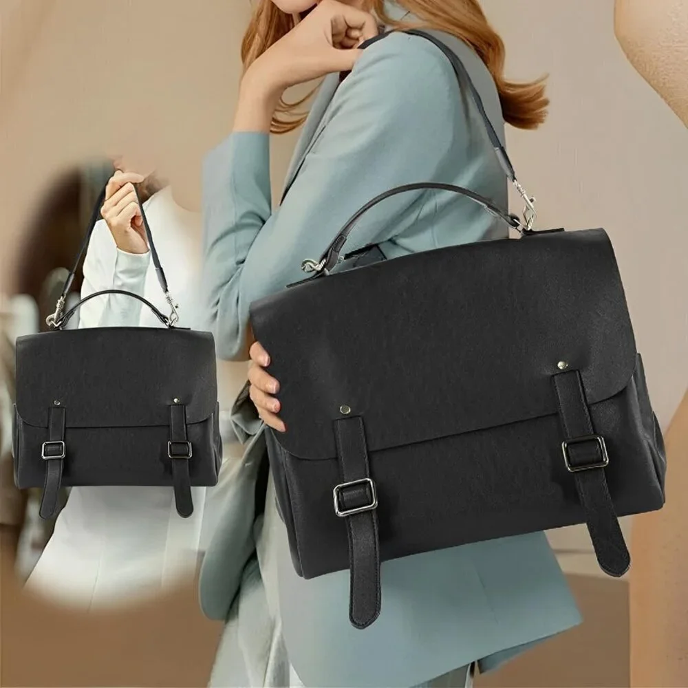 Black Leather 3-in-1 Backpack Handbag Tote for Women Work Travel Casual